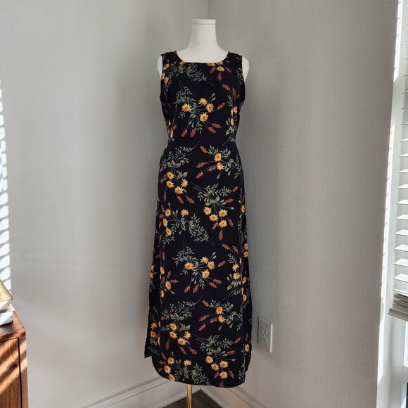 American Vintage Dresses & Skirts - Vintage 90s Kathie Lee Black Yellow Floral Maxi Dress Sleeveless 10